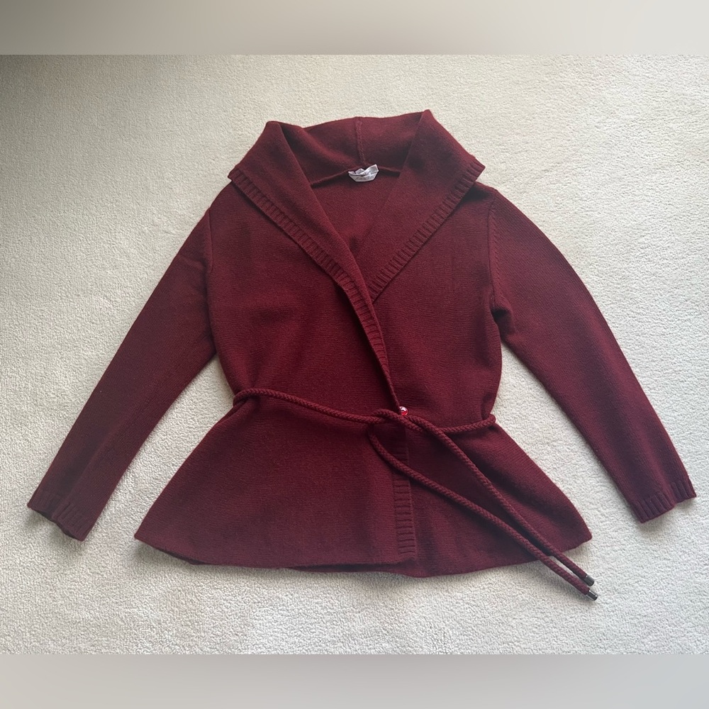 Max Mara Burgundy Wrap Cardigan with Matching Belt, size S